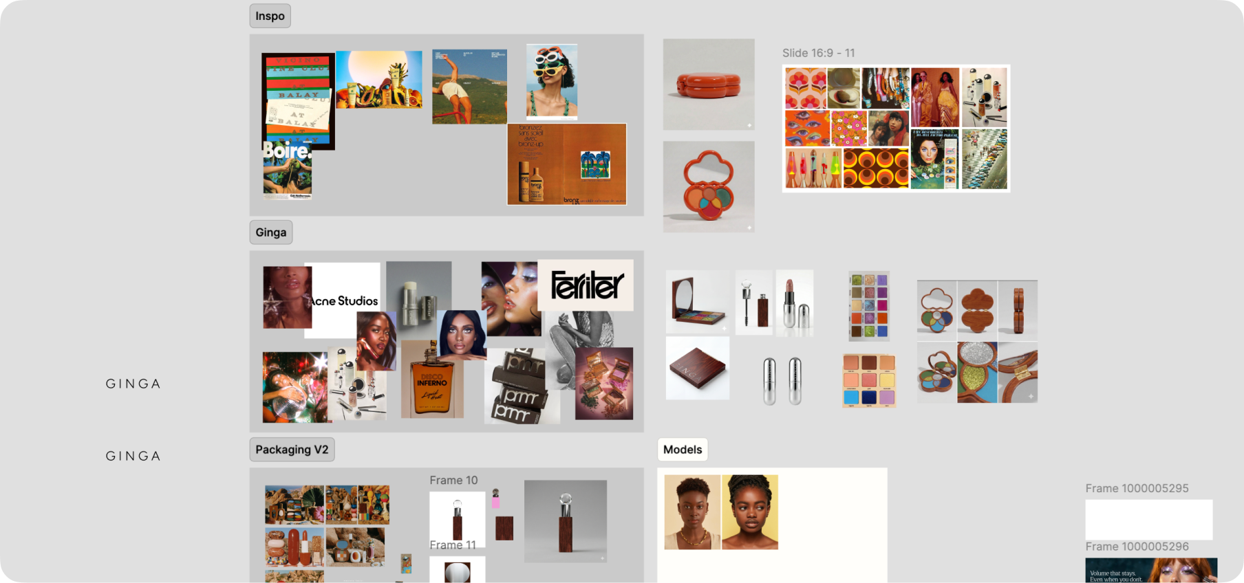 Mood board and art direction reference grid used to build an AI photo campaign — color palette, lighting, casting, wardrobe, and texture decisions made before a single image is generated
