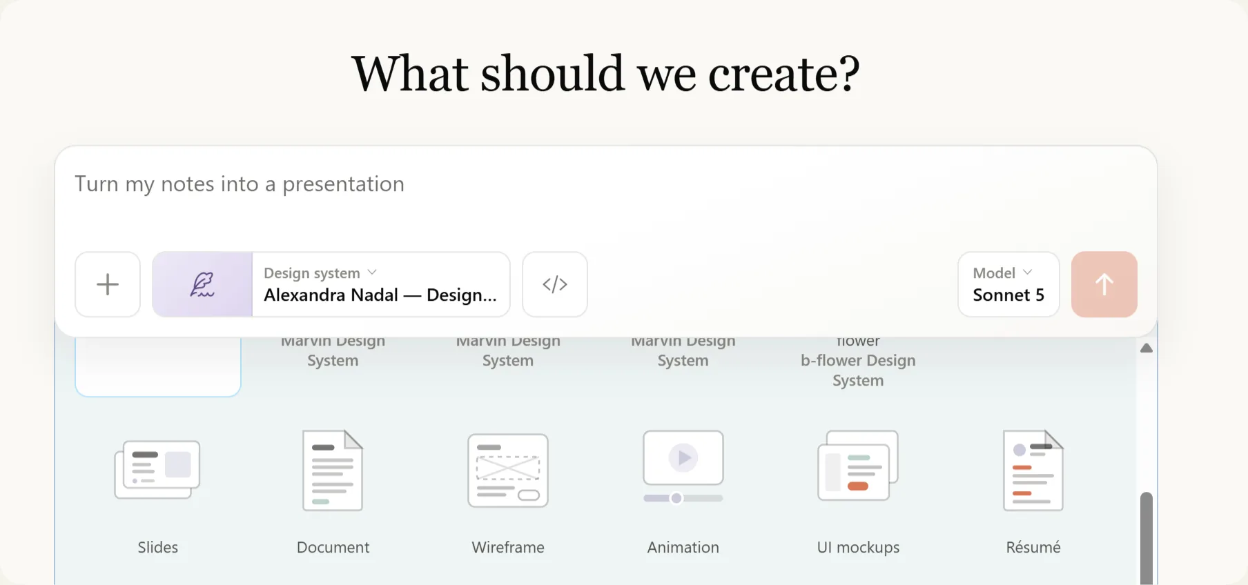 Claude Design first-round output: a clean UI kit system generated from a single homepage brief