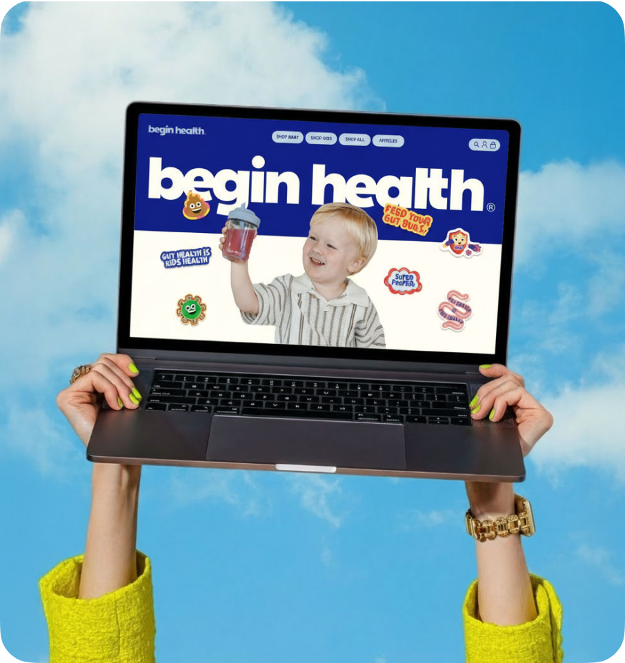 Begin Health children's wellness landing page mockup on a laptop, designed by CreativeWise