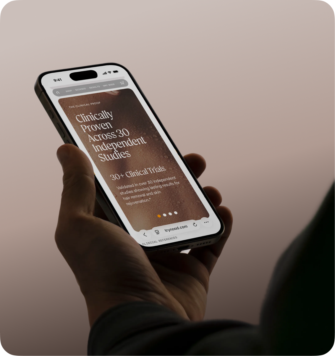 Clinical proof landing page mockup on a mobile phone, designed by CreativeWise