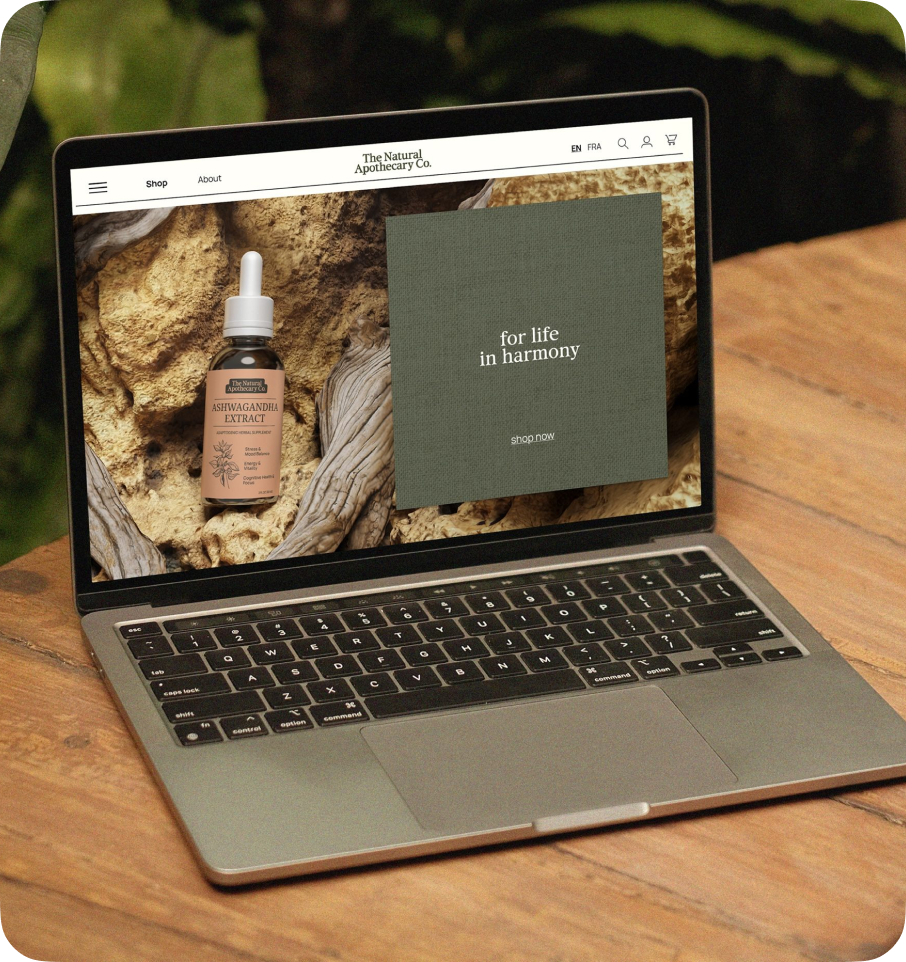 Wellness brand landing page mockup on a laptop, designed by CreativeWise