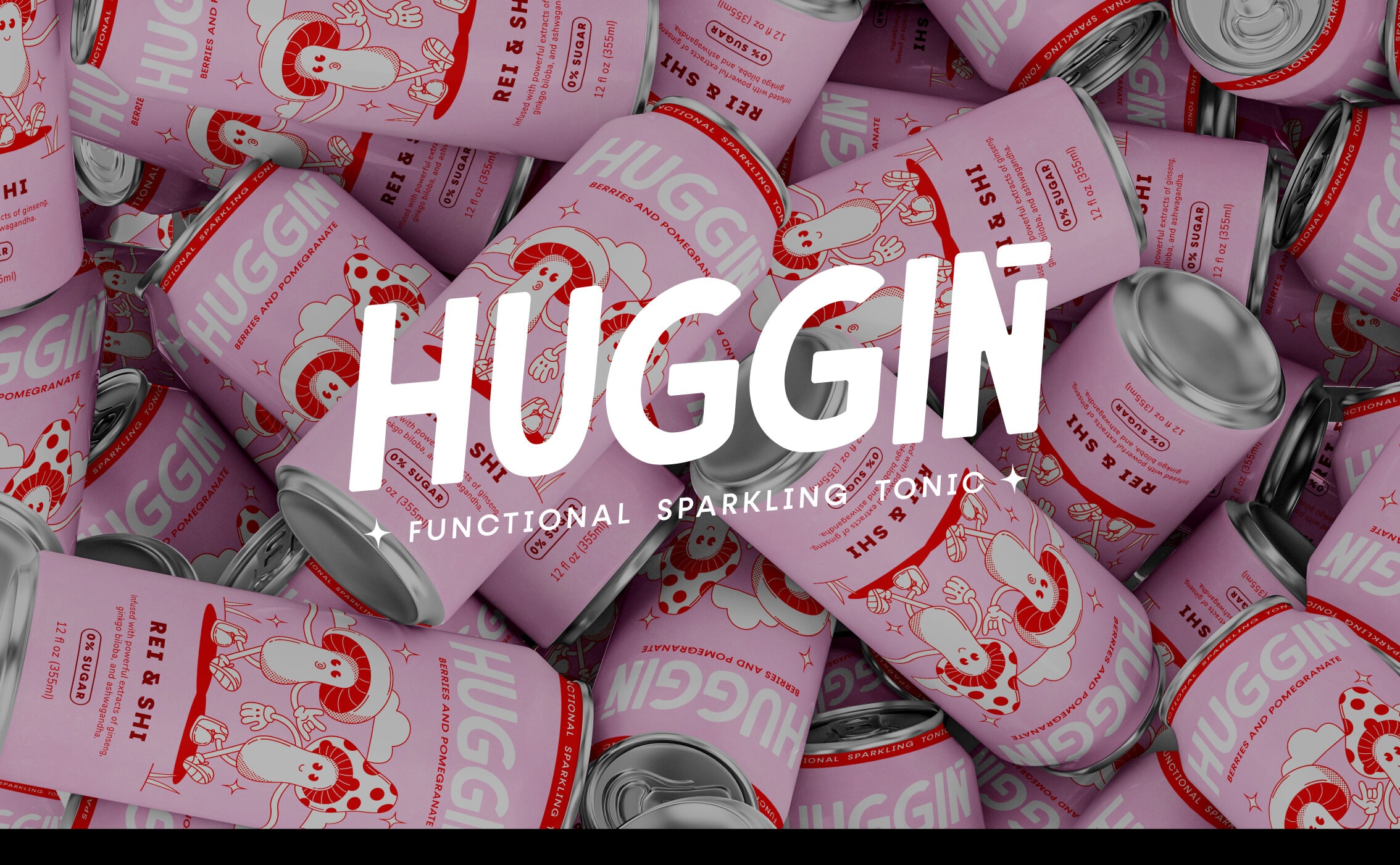 Huggin brand overview with pink cans