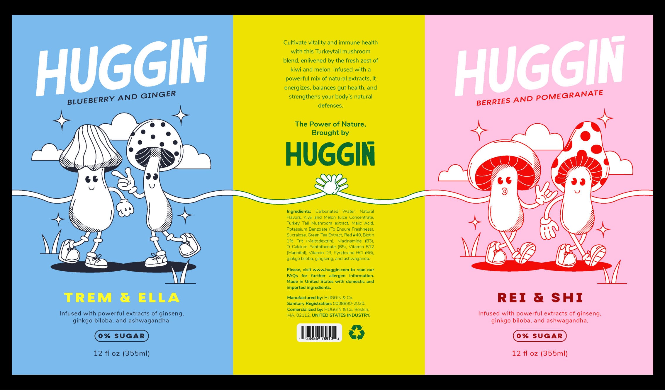 Huggin detailed label designs