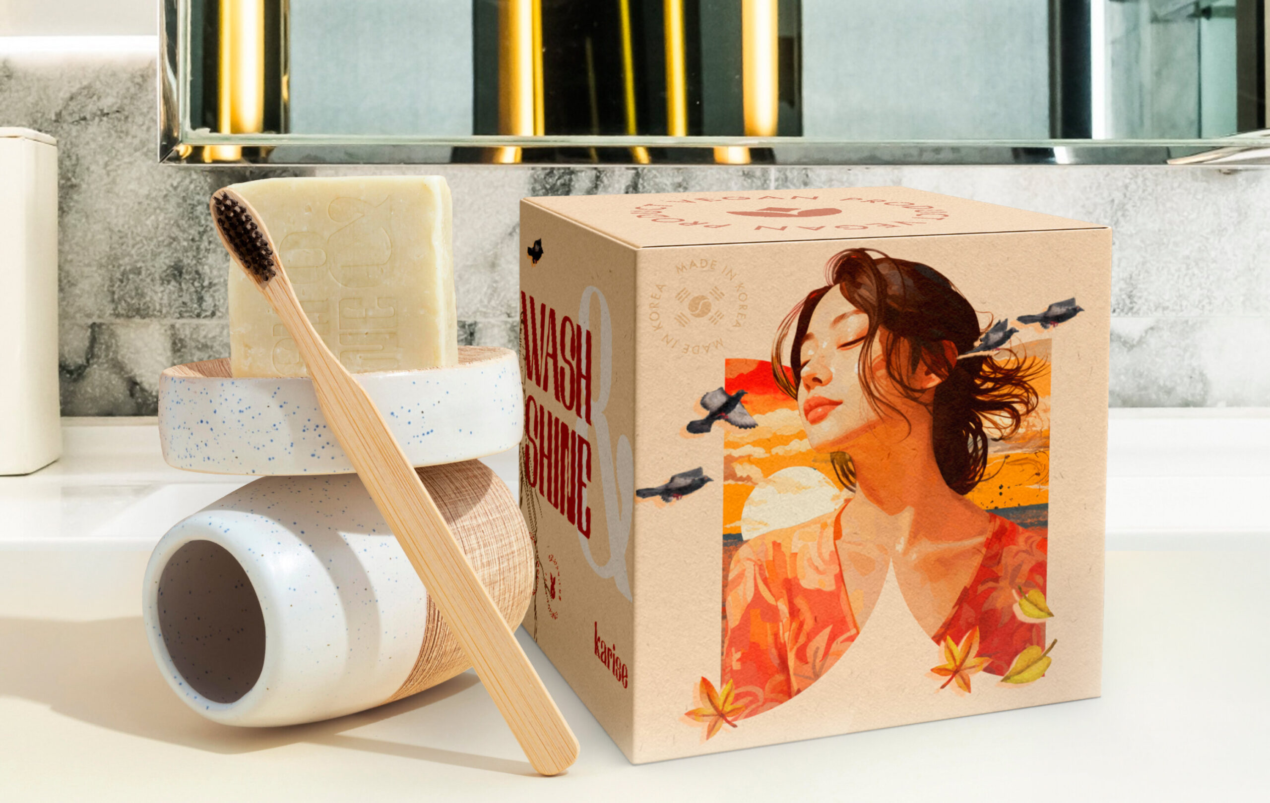 Karise product packaging with illustration