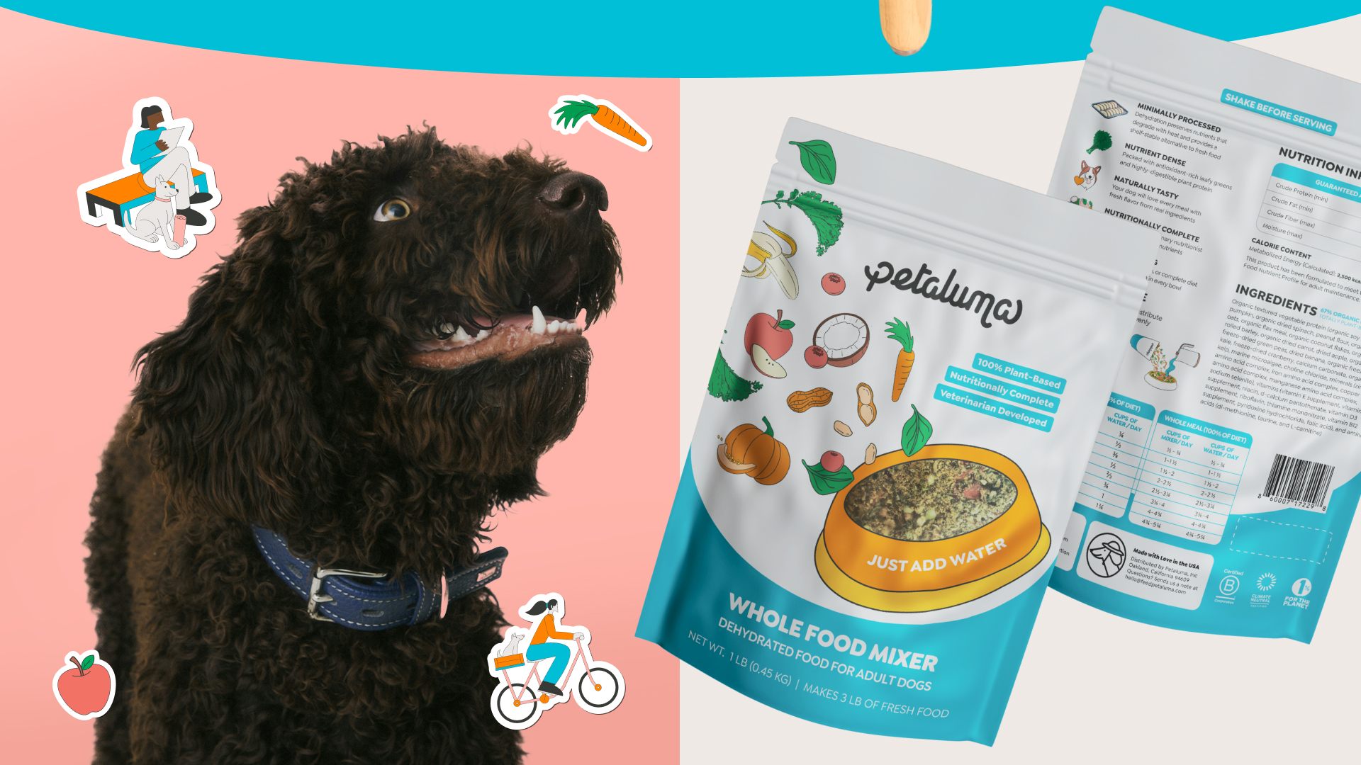 Petaluma dog with product packaging