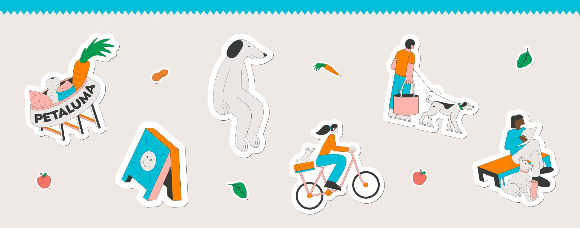 Petaluma brand stickers and illustrations