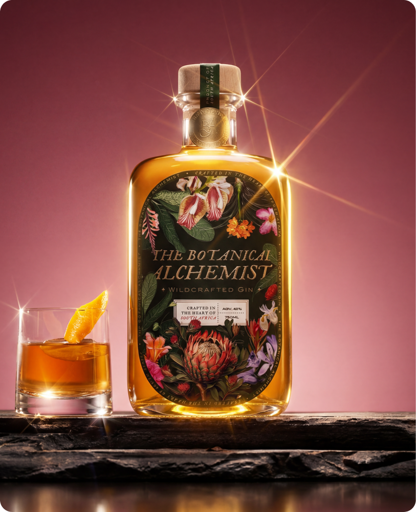 The Botanical Alchemist — campaign imagery: botanicals and product still life