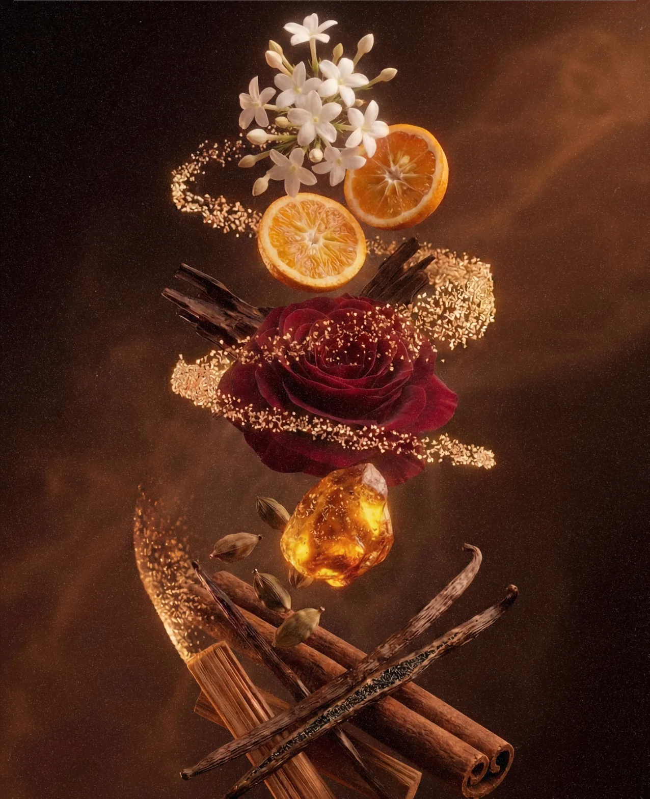 Celion — a floating composition of the fragrance notes: orange, rose, cinnamon, vanilla and amber