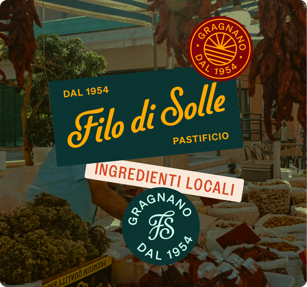 Filo di Solle — packaging suite arranged on heritage textured surface