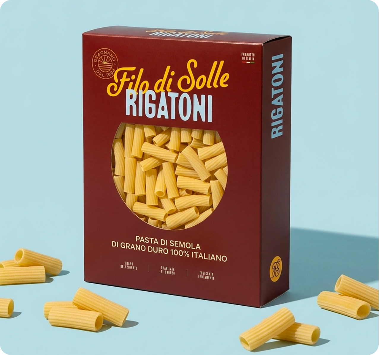 Filo di Solle — AI-generated portrait paired with pasta product
