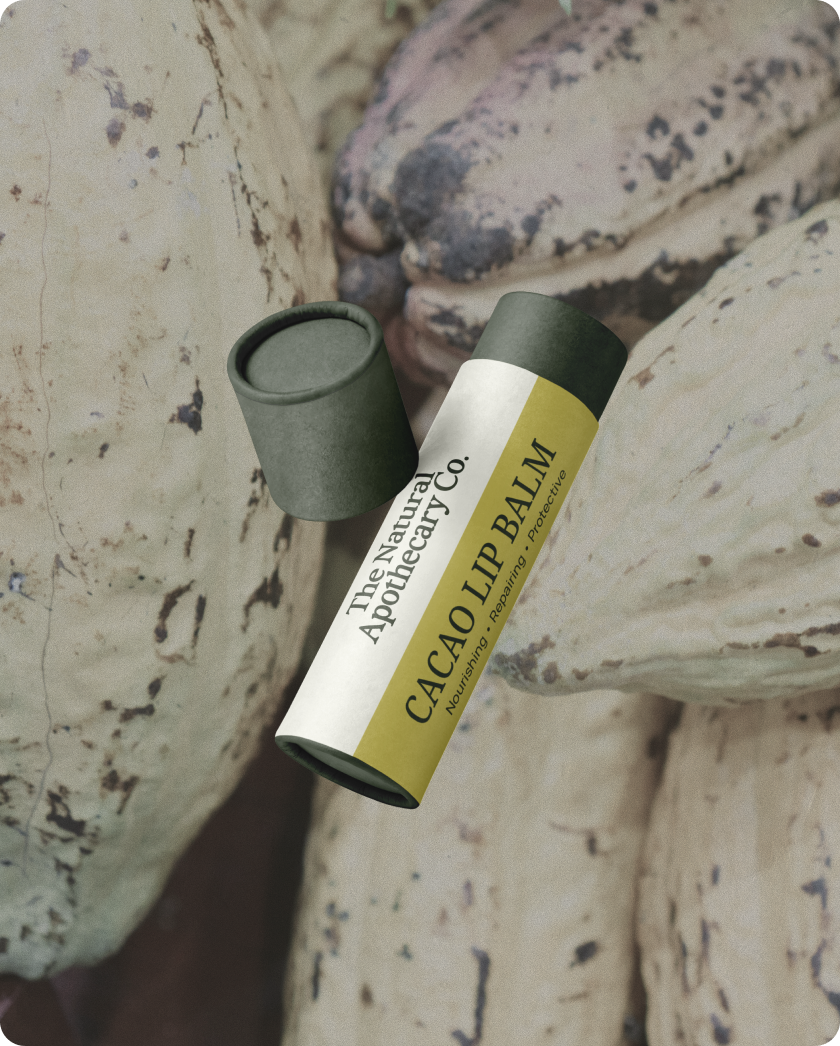 The Natural Apothecary — closing brand world composition with logo lockup