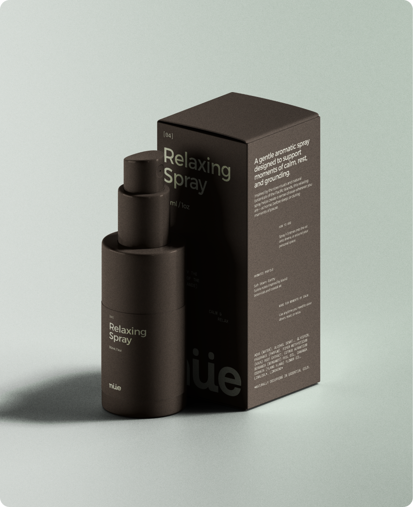 NÜE — bottle hero shot with botanical illustration label