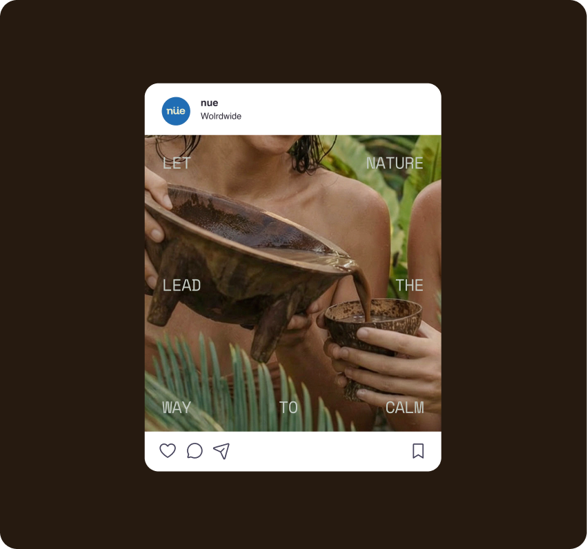 NÜE — Instagram in-feed post ("Let nature lead the way to calm") closing the project image library