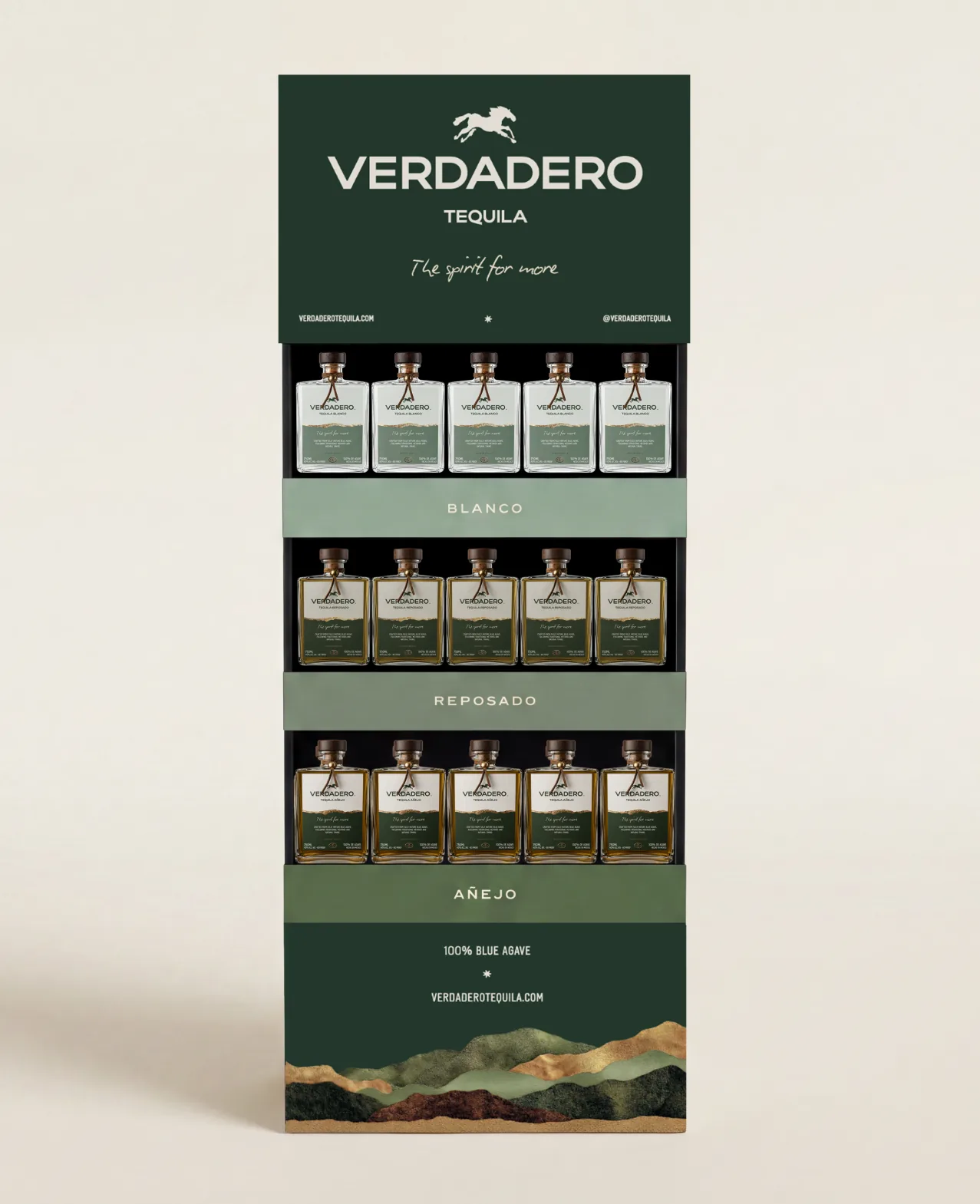 Verdadero — a retail shelf display stocked with bottles